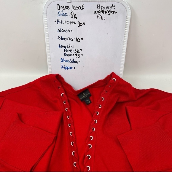 Worthington Red Cardigan Sweater Size 5X Open Front Long Line Grommet Details - Picture 7 of 9